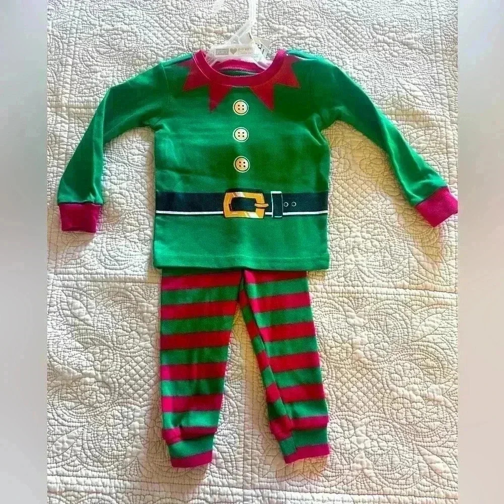 The Children’s Place Holiday Elf Pajama Set Size 6-9 Months NWT 100% Cotton